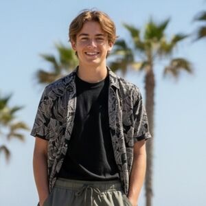 Abercrombie Kids Black and Cream Leaf Pattern Shirt